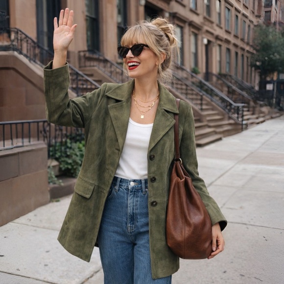 Danier Jackets & Blazers - [s] DANIER Vintage Olive Suede Coat w/ Zip-Out Liner – Women’s Small like new